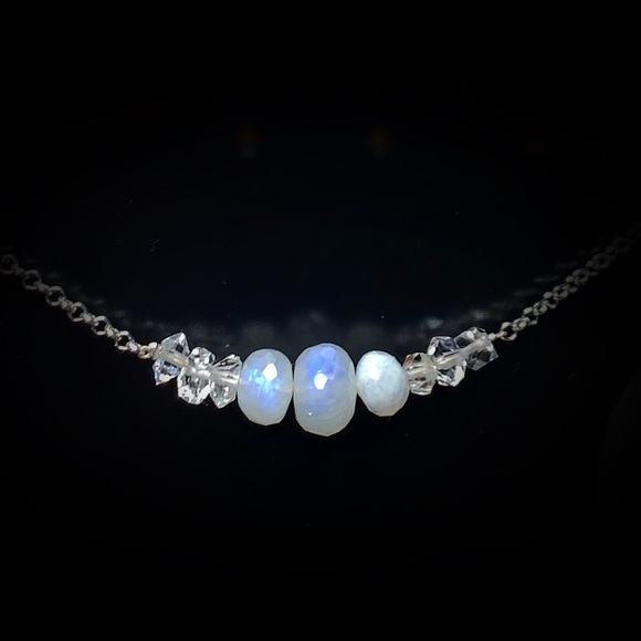 Moonstone & Herkimer Diamond Chocker Necklace! SALE! - Picture 1 of 8
